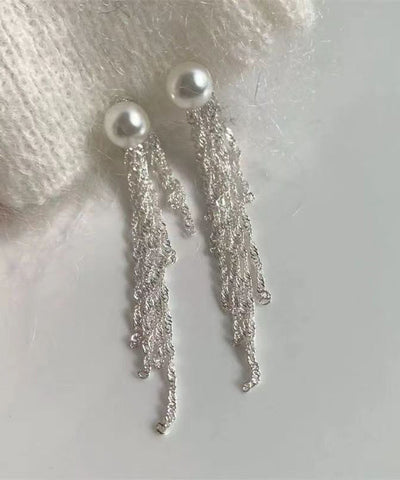 Pendientes modernos de seda con borlas de pera en aleación de plata esterlina 