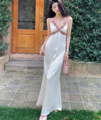 Charming Spaghetti Straps Flower Lace Long Prom Dresses Formal Dress