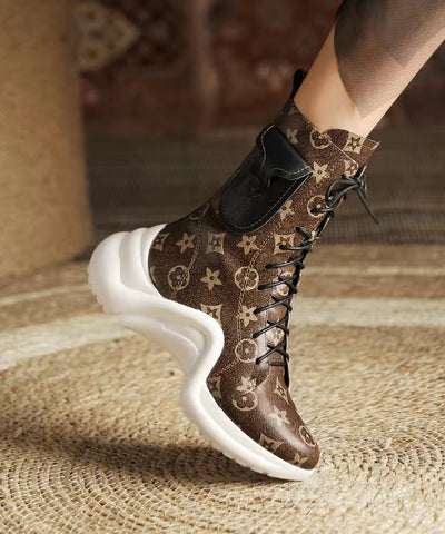 Kaffee Stiefel Plattform Rindsleder Stilvolle Spleißen Kreuz Strap 