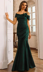 Klassisches, gerafftes, bodenlanges Meerjungfrauen-Abendkleid aus Jacquard-Stoff