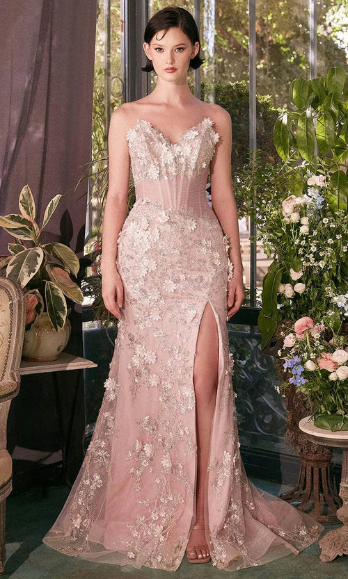 Artistic Appliqued V-Neck Tulle Sweep/Brush Train Prom Gown