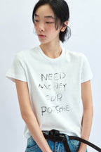Letter Print Crew Neck Fitted T‑shirt