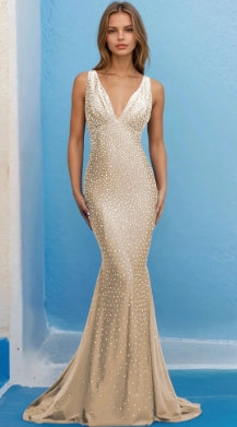 Sexy Meerjungfrauen-Abendkleid mit V-Ausschnitt und Empire-Taille
