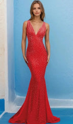 Sexy Meerjungfrauen-Abendkleid mit V-Ausschnitt und Empire-Taille