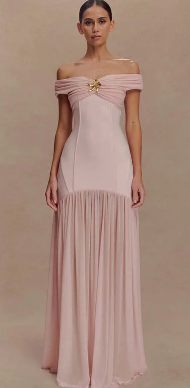 Fashion Off the Shoulder  Ruched/Pleats Floor-Length Prom Dress