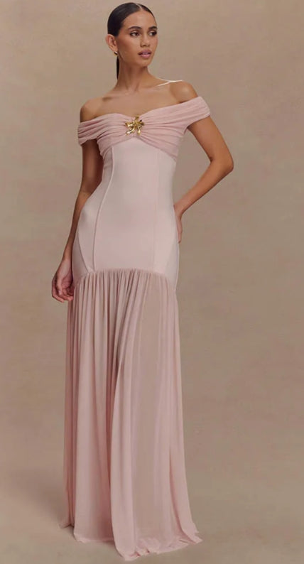 Fashion Off the Shoulder  Ruched/Pleats Floor-Length Prom Dress