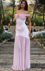 Fashion Off the Shoulder  Ruched/Pleats Floor-Length Prom Dress