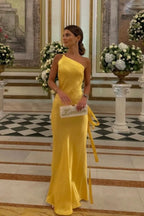 Sexy Open Silk Back One Shoulder Backless Maxi Dress