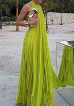 Elegante Halter Fruncido/Plisado Maxi Vestidos de Fiesta