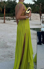 Elegante Halter Fruncido/Plisado Maxi Vestidos de Fiesta
