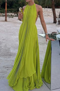 Elegante Halter Fruncido/Plisado Maxi Vestidos de Fiesta