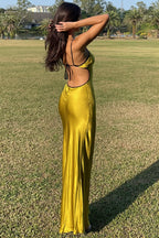 Sexy Solid Cami Lace Up Backless Bodycon Maxi Dress