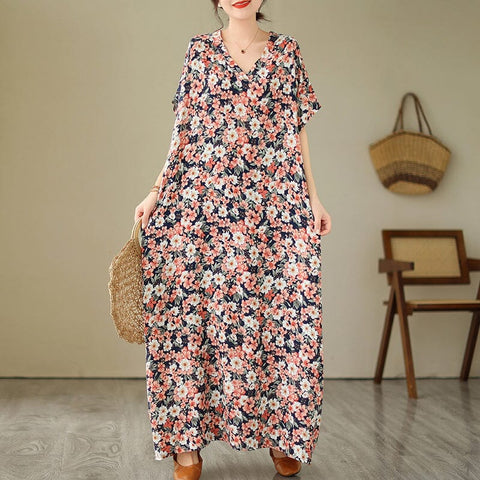 Summer Retro Loose Floral Dress Plus Size