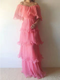 Chic Off Shoulder Sleeveless Ruffle A-line Floor Length Prom Dress