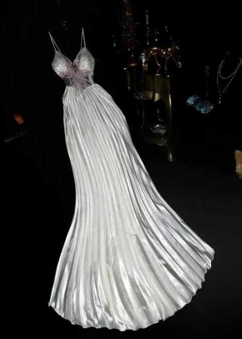 Vestidos largos de fiesta de graduación románticos únicos de corte A con tirantes finos vintage