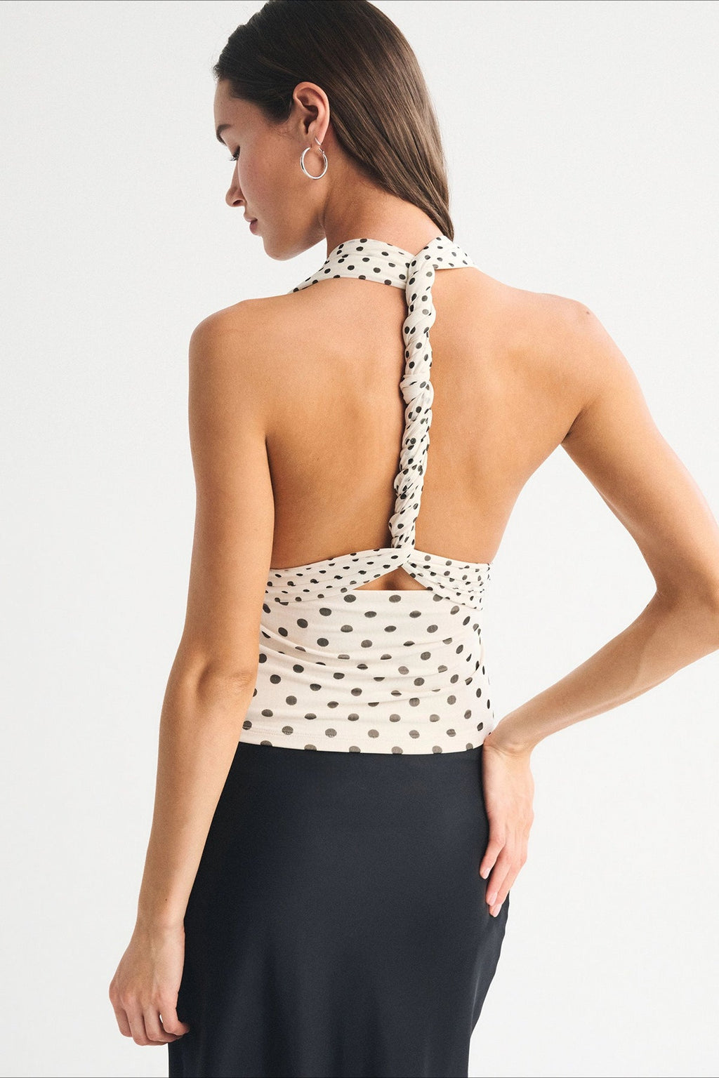 Polka Dot Multiway Tie Mesh Halter Top