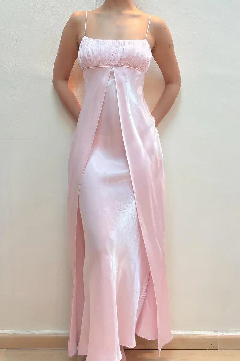 Simple A-Line Spaghetti Straps Empire-Waist Sleeveless Long Prom Dress