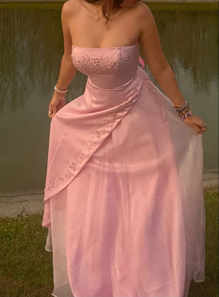 Modern A Line Strapless Long Party Dress Prom Dresses