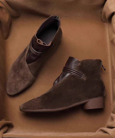 Botines con cremallera y empalme francés de ante grueso marrón 