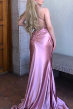 Minimalist Trumpet V-Neck Spaghetti Empire Ruched With Train Party Prom Evening Dress