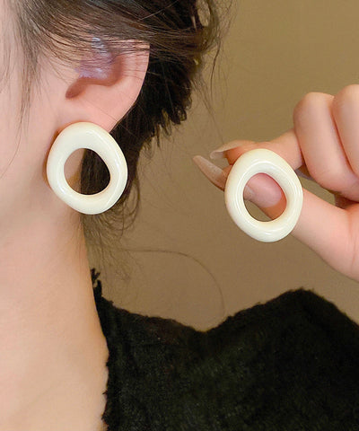 Casual White Alloy Resin Hollow Out Hoop Earrings
