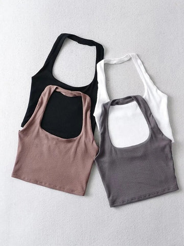 Sexy Frauen Crop Top 2024 Sommer Doppel Neckholder Tops Ärmellose Tanks 