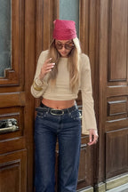 Solid Slim Fit Ruched Crew Neck Long Sleeve Tee