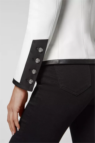 Pu Leather Rhinestone Bottom Blazer