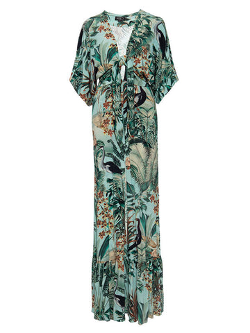 Floral-Print Half Sleeve Knotted Maxi Dress