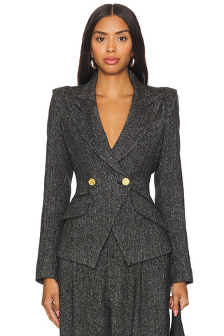 Metal Button Flapped Blazer &  High Waist Pants Set