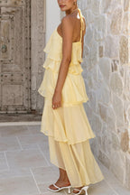 Tiered Ruffle Chiffon Print Maxi Dress