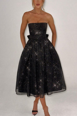 Sexy schulterfreies, rückenfreies Maxikleid mit Schleife