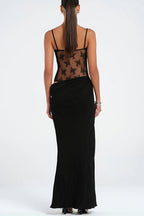 Solid Lace Splice Bodycon Maxi Dress