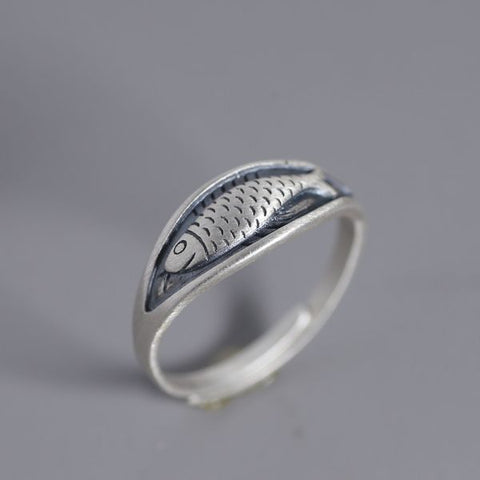Anillo de pez koi vintage clásico y popular de plata de ley 