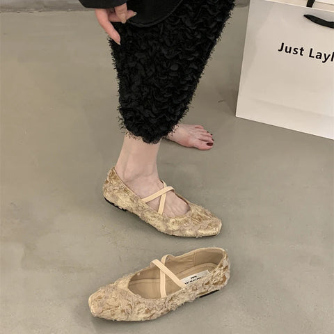 Retro Style Slip On Women Ballet Flats Fashion Elegant Cross Ladies Comfort Soft Sole Mary Jane Shoes