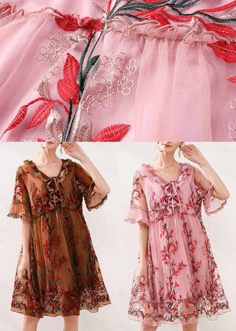 Vestidos de verano con mangas de mariposa y encaje bordado de chocolate orgánico 