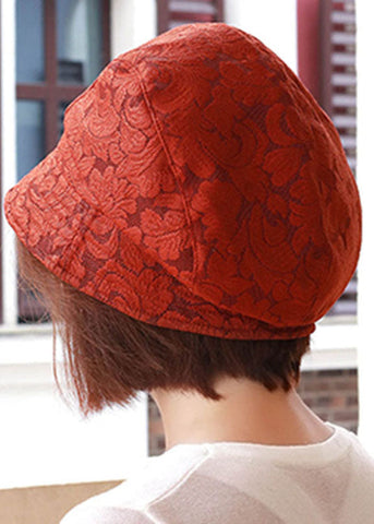 Sombrero de pescador con encaje floral y bordado naranja elegante 