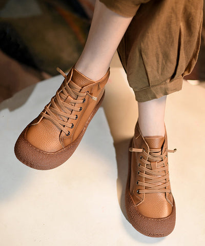 Braune Stiefel Rindsleder Vintage Splicing Cross Strap 