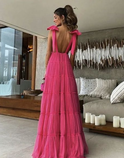 Vintage Lace Up Straps Backless Prom Dress Evening Dress