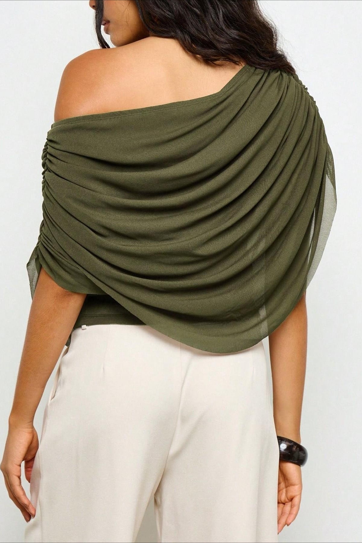 Solid Ruched Cape Loose Blouse
