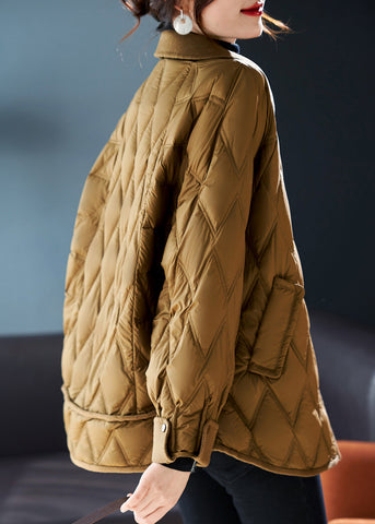 Stilvoller Kaffee Peter Pan Kragen Patchwork Entendaunen Daunenmantel Winter 