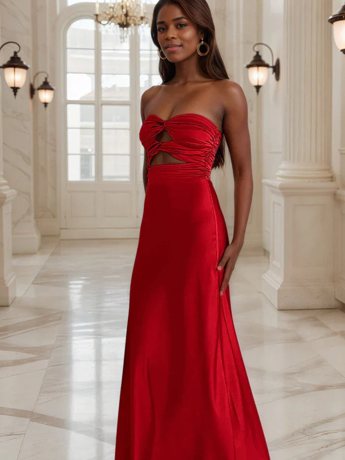 Elegante Abendkleider, Etuikleid, herzförmiges Kleid mit Schlüssellochausschnitt, langes Abendkleid