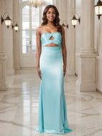 Elegante Abendkleider, Etuikleid, herzförmiges Kleid mit Schlüssellochausschnitt, langes Abendkleid