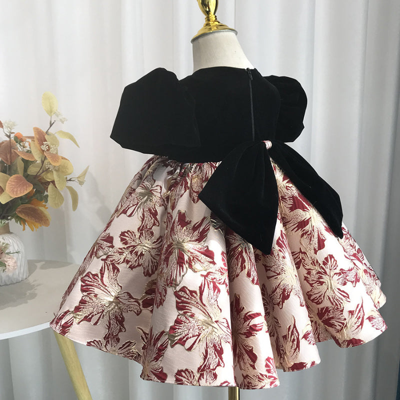 Blumenmädchenkleid, Kleinkind-Kommunionkleid, Festkleid mit Schleife, flauschiges Prinzessinnenkleid 