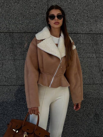 TARUXY drehen-unten Schlank Mäntel Für Frauen 2023 Herbst Winter Mode Langarm Jacken Frau Straße Beiläufige Kurze Strickjacke femme 