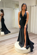 Halter Cutout Mermaid Long Prom Dresses with Slit