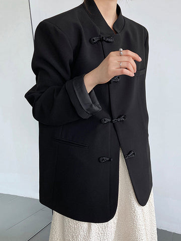 Blazer vintage holgado con botones en blanco y negro 