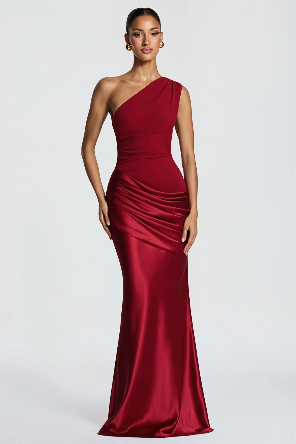 Satin Splice Ruched Slim Maxi Dress