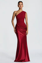 Satin Splice Ruched Slim Maxi Dress
