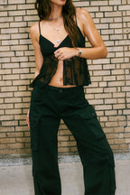 Sheer Jacquard Mesh Slit Cami Top